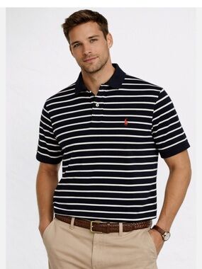 Polo Ralph Lauren Black & White Striped Polo Shirt cotton Mens XLT